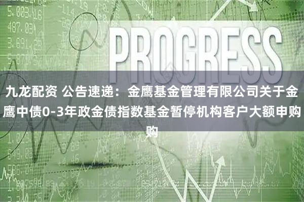 九龙配资 公告速递：金鹰基金管理有限公司关于金鹰中债0-3年政金债指数基金暂停机构客户大额申购