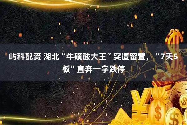屿科配资 湖北“牛磺酸大王”突遭留置，“7天5板”直奔一字跌停